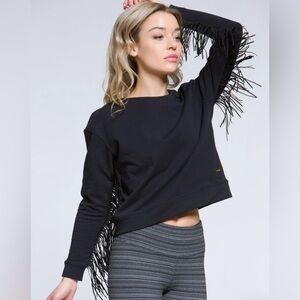 Titika Black Fringe Sleeve Activewear Top | Boho Chic Athleisure | Size S